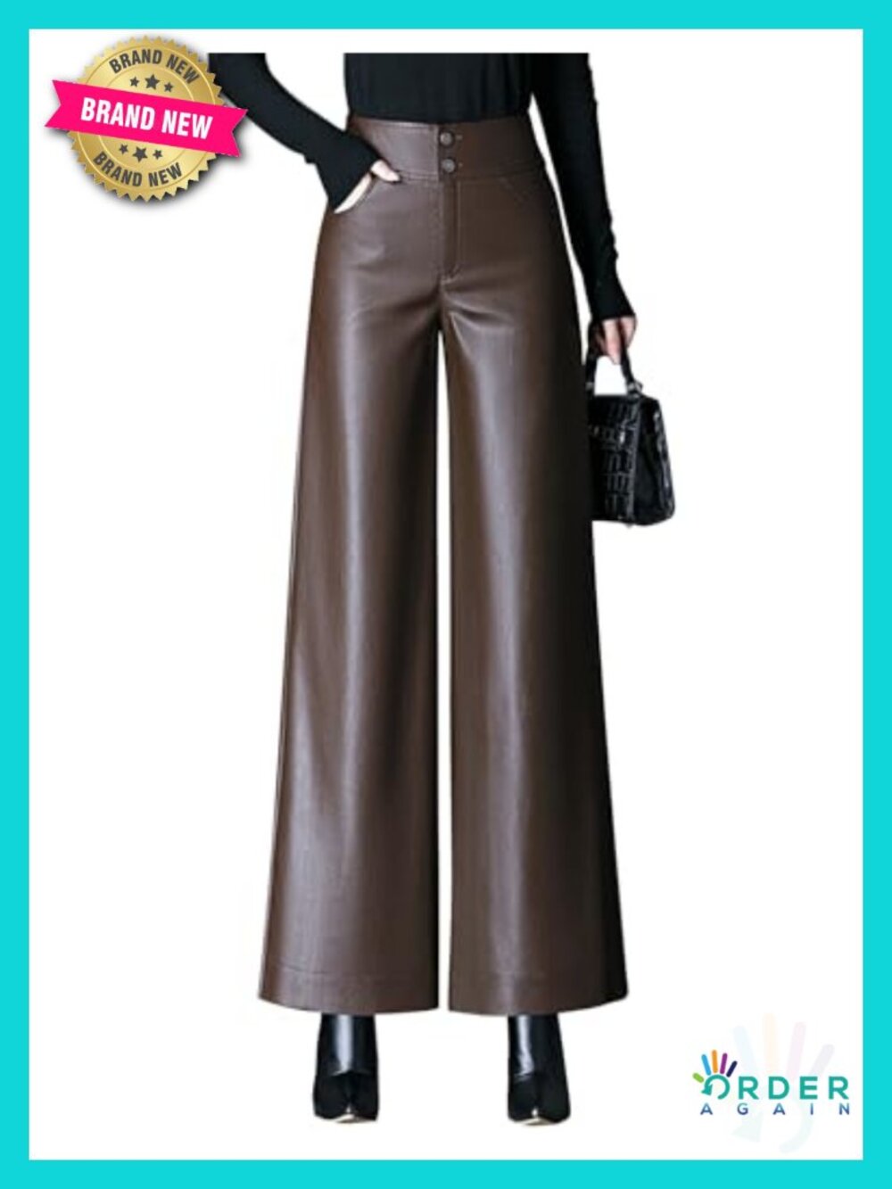 Trendy Faux Leather Pants High Waist Wide Leg PU Leather Palazzo Trousers
